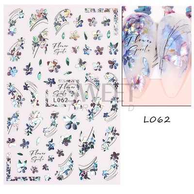 3D színes virágos köröm matricák holografikus lézeres absztrakt hullám szem arc levél csúszkák körmökhöz manikűr dekor fóliák SAL