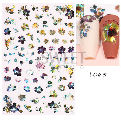 3D színes virágos köröm matricák holografikus lézeres absztrakt hullám szem arc levél csúszkák körmökhöz manikűr dekor fóliák SAL