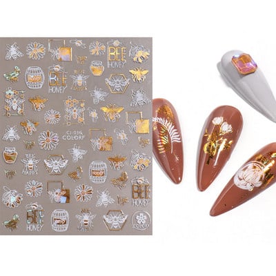 3D színes virágos köröm matricák holografikus lézeres absztrakt hullám szem arc levél csúszkák körmökhöz manikűr dekor fóliák SAL