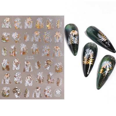 3D színes virágos köröm matricák holografikus lézeres absztrakt hullám szem arc levél csúszkák körmökhöz manikűr dekor fóliák SAL