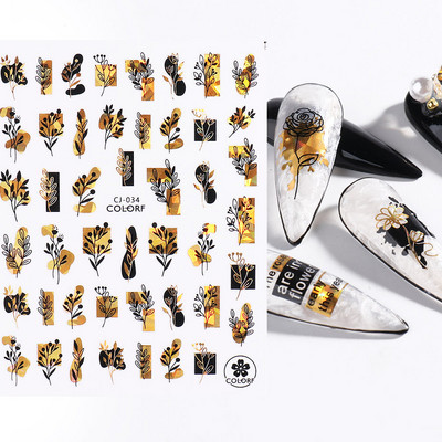 3D színes virágos köröm matricák holografikus lézeres absztrakt hullám szem arc levél csúszkák körmökhöz manikűr dekor fóliák SAL