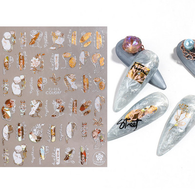 3D színes virágos köröm matricák holografikus lézeres absztrakt hullám szem arc levél csúszkák körmökhöz manikűr dekor fóliák SAL