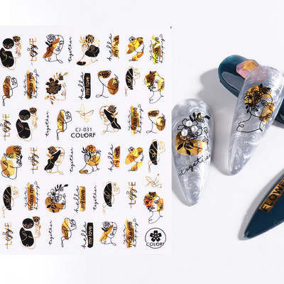 3D színes virágos köröm matricák holografikus lézeres absztrakt hullám szem arc levél csúszkák körmökhöz manikűr dekor fóliák SAL