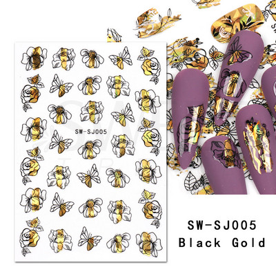 3D színes virágos köröm matricák holografikus lézeres absztrakt hullám szem arc levél csúszkák körmökhöz manikűr dekor fóliák SAL