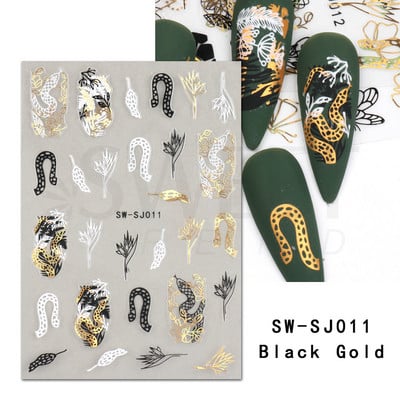 3D színes virágos köröm matricák holografikus lézeres absztrakt hullám szem arc levél csúszkák körmökhöz manikűr dekor fóliák SAL
