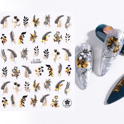 3D színes virágos köröm matricák holografikus lézeres absztrakt hullám szem arc levél csúszkák körmökhöz manikűr dekor fóliák SAL