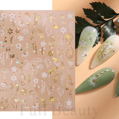 3D színes virágos köröm matricák holografikus lézeres absztrakt hullám szem arc levél csúszkák körmökhöz manikűr dekor fóliák SAL