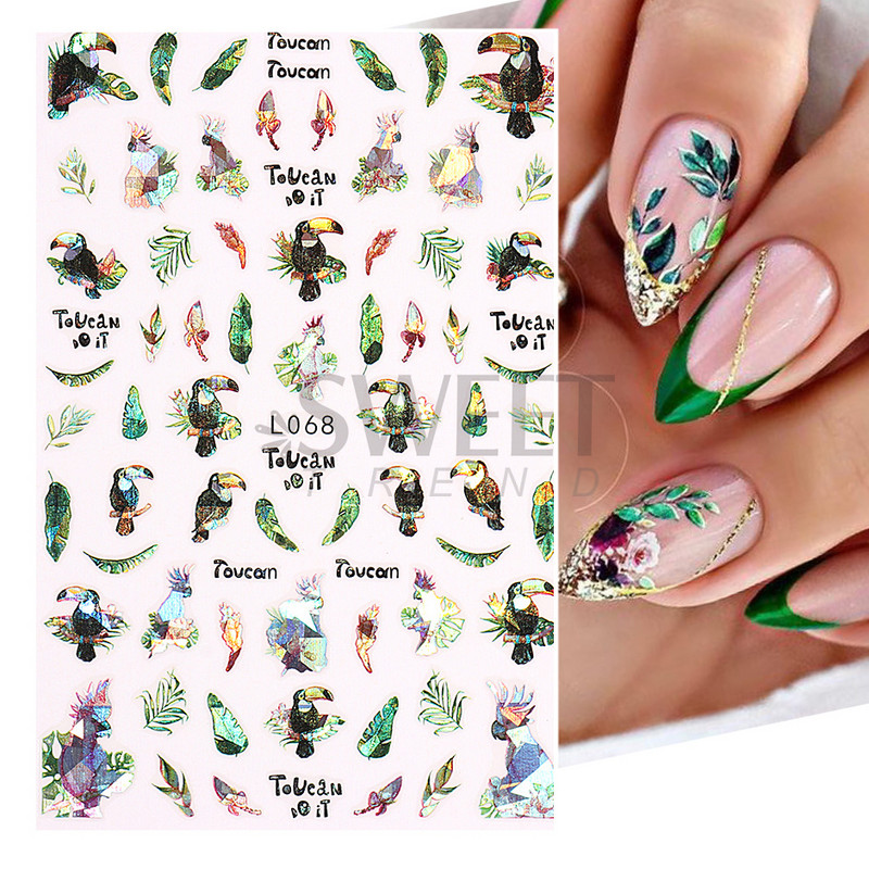 3D színes virágos köröm matricák holografikus lézeres absztrakt hullám szem arc levél csúszkák körmökhöz manikűr dekor fóliák SAL