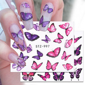 1 PC Pink Purple Butterflies Nails Art Αυτοκόλλητα Μανικιούρ Αυτοκόλλητα Αυτοκόλλητα 3D Άνοιξη Καλοκαίρι Θέμα Λουλούδια Διακόσμηση νυχιών Slider