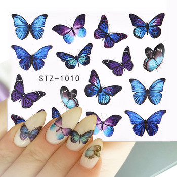 1 PC Pink Purple Butterflies Nails Art Αυτοκόλλητα Μανικιούρ Αυτοκόλλητα Αυτοκόλλητα 3D Άνοιξη Καλοκαίρι Θέμα Λουλούδια Διακόσμηση νυχιών Slider