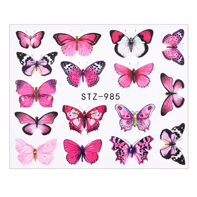 1 PC Pink Purple Butterflies Nails Art Αυτοκόλλητα Μανικιούρ Αυτοκόλλητα Αυτοκόλλητα 3D Άνοιξη Καλοκαίρι Θέμα Λουλούδια Διακόσμηση νυχιών Slider