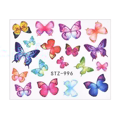 1 PC Pink Purple Butterflies Nails Art Αυτοκόλλητα Μανικιούρ Αυτοκόλλητα Αυτοκόλλητα 3D Άνοιξη Καλοκαίρι Θέμα Λουλούδια Διακόσμηση νυχιών Slider
