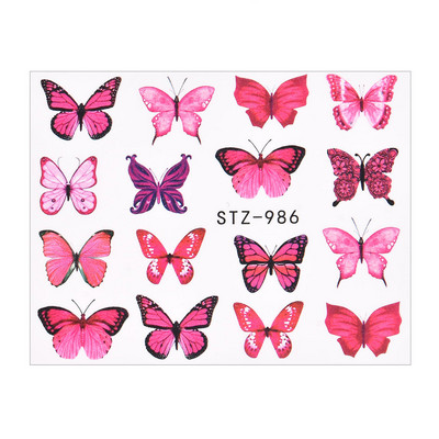 1 PC Pink Purple Butterflies Nails Art Αυτοκόλλητα Μανικιούρ Αυτοκόλλητα Αυτοκόλλητα 3D Άνοιξη Καλοκαίρι Θέμα Λουλούδια Διακόσμηση νυχιών Slider