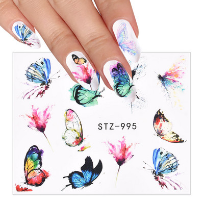 1 PC Pink Purple Butterflies Nails Art Αυτοκόλλητα Μανικιούρ Αυτοκόλλητα Αυτοκόλλητα 3D Άνοιξη Καλοκαίρι Θέμα Λουλούδια Διακόσμηση νυχιών Slider