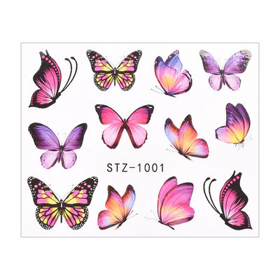 1 PC Pink Purple Butterflies Nails Art Αυτοκόλλητα Μανικιούρ Αυτοκόλλητα Αυτοκόλλητα 3D Άνοιξη Καλοκαίρι Θέμα Λουλούδια Διακόσμηση νυχιών Slider