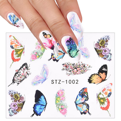 1 PC Pink Purple Butterflies Nails Art Αυτοκόλλητα Μανικιούρ Αυτοκόλλητα Αυτοκόλλητα 3D Άνοιξη Καλοκαίρι Θέμα Λουλούδια Διακόσμηση νυχιών Slider
