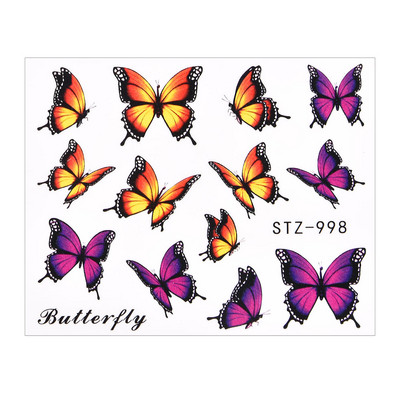 1 PC Pink Purple Butterflies Nails Art Αυτοκόλλητα Μανικιούρ Αυτοκόλλητα Αυτοκόλλητα 3D Άνοιξη Καλοκαίρι Θέμα Λουλούδια Διακόσμηση νυχιών Slider