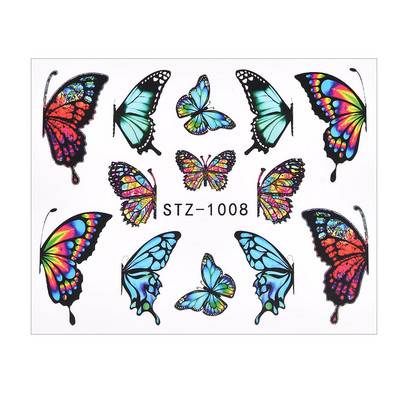 1 PC Pink Purple Butterflies Nails Art Αυτοκόλλητα Μανικιούρ Αυτοκόλλητα Αυτοκόλλητα 3D Άνοιξη Καλοκαίρι Θέμα Λουλούδια Διακόσμηση νυχιών Slider
