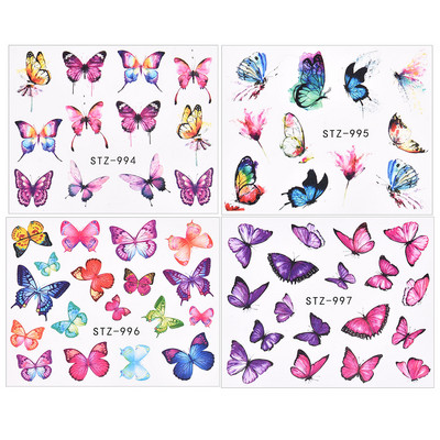 1 PC Pink Purple Butterflies Nails Art Αυτοκόλλητα Μανικιούρ Αυτοκόλλητα Αυτοκόλλητα 3D Άνοιξη Καλοκαίρι Θέμα Λουλούδια Διακόσμηση νυχιών Slider
