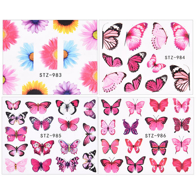 1 PC Pink Purple Butterflies Nails Art Αυτοκόλλητα Μανικιούρ Αυτοκόλλητα Αυτοκόλλητα 3D Άνοιξη Καλοκαίρι Θέμα Λουλούδια Διακόσμηση νυχιών Slider