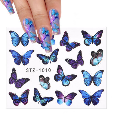 1 PC Pink Purple Butterflies Nails Art Αυτοκόλλητα Μανικιούρ Αυτοκόλλητα Αυτοκόλλητα 3D Άνοιξη Καλοκαίρι Θέμα Λουλούδια Διακόσμηση νυχιών Slider