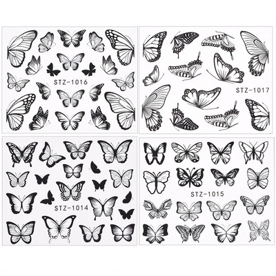 1 PC Pink Purple Butterflies Nails Art Αυτοκόλλητα Μανικιούρ Αυτοκόλλητα Αυτοκόλλητα 3D Άνοιξη Καλοκαίρι Θέμα Λουλούδια Διακόσμηση νυχιών Slider