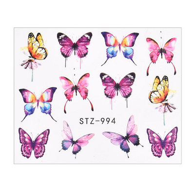1 PC Pink Purple Butterflies Nails Art Αυτοκόλλητα Μανικιούρ Αυτοκόλλητα Αυτοκόλλητα 3D Άνοιξη Καλοκαίρι Θέμα Λουλούδια Διακόσμηση νυχιών Slider