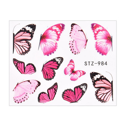 1 PC Pink Purple Butterflies Nails Art Αυτοκόλλητα Μανικιούρ Αυτοκόλλητα Αυτοκόλλητα 3D Άνοιξη Καλοκαίρι Θέμα Λουλούδια Διακόσμηση νυχιών Slider