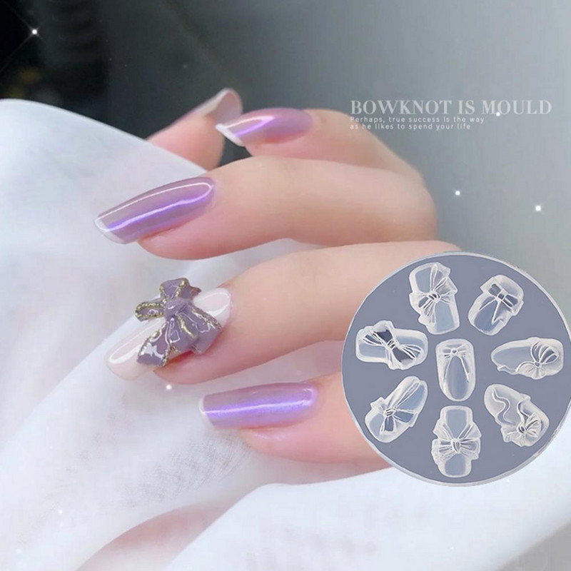 Καλούπι καρφιών επαναχρησιμοποιήσιμο DIY σιλικόνης 3D Μανικιούρ καραμέλα Φιόγκοι Πλάκα Νύχια Πρότυπα τέχνης Εργαλεία σαλονιού μανικιούρ