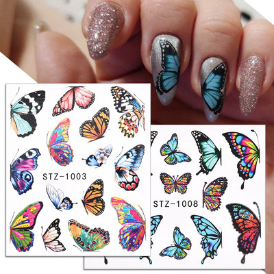 3D акварелни стикери за нокти с пеперуди Градиент, цветна пеперуда, хортензия, плъзгачи за нокти, стикер, водна татуировка за декорация на нокти