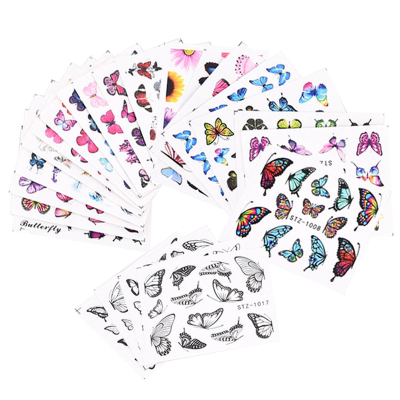 3D akvarelės drugelio nagų lipdukai gradiento spalvingi drugelio hortenzijos nagų slankikliai lipdukai vandens tatuiruotė nagų dekoravimui