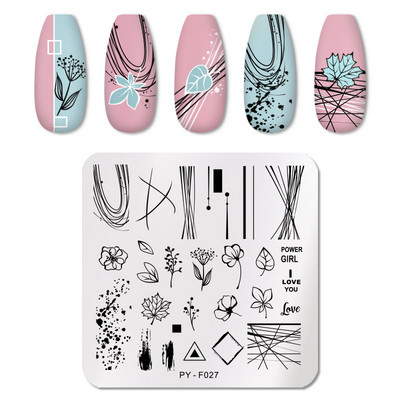 PICT YOU körömbélyegző lemezek Karácsonyi Fesztivál Geometrikus csíkos vonal Természetes Nail Art bélyegzőlemez Stencil Rozsdamentes acél