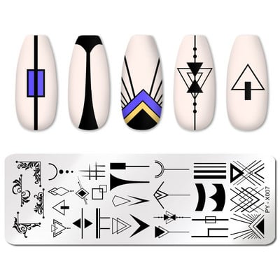 PICT YOU körömbélyegző lemezek Karácsonyi Fesztivál Geometrikus csíkos vonal Természetes Nail Art bélyegzőlemez Stencil Rozsdamentes acél