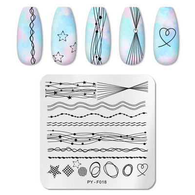PICT YOU körömbélyegző lemezek Karácsonyi Fesztivál Geometrikus csíkos vonal Természetes Nail Art bélyegzőlemez Stencil Rozsdamentes acél