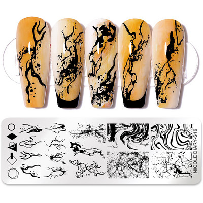NICOLE DIARY Πλάκα σφράγισης νυχιών Γαλλική γεωμετρία Πρότυπο σχεδίασης γραμμής κυμάτων λουλούδι φύλλο αγάπης σφραγίδα Εργαλείο στένσιλ καλουπιών νυχιών