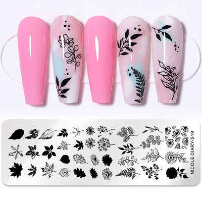 NICOLE DIARY Πλάκα σφράγισης νυχιών Γαλλική γεωμετρία Πρότυπο σχεδίασης γραμμής κυμάτων λουλούδι φύλλο αγάπης σφραγίδα Εργαλείο στένσιλ καλουπιών νυχιών
