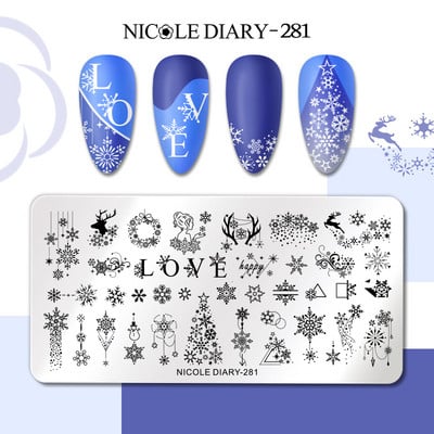 NICOLE DIARY Πλάκα σφράγισης νυχιών Γαλλική γεωμετρία Πρότυπο σχεδίασης γραμμής κυμάτων λουλούδι φύλλο αγάπης σφραγίδα Εργαλείο στένσιλ καλουπιών νυχιών