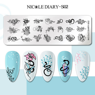 NICOLE DIARY Πλάκα σφράγισης νυχιών Γαλλική γεωμετρία Πρότυπο σχεδίασης γραμμής κυμάτων λουλούδι φύλλο αγάπης σφραγίδα Εργαλείο στένσιλ καλουπιών νυχιών