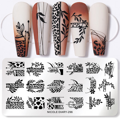 NICOLE DIARY Πλάκα σφράγισης νυχιών Γαλλική γεωμετρία Πρότυπο σχεδίασης γραμμής κυμάτων λουλούδι φύλλο αγάπης σφραγίδα Εργαλείο στένσιλ καλουπιών νυχιών
