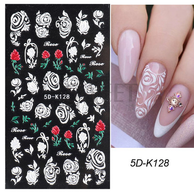 5D virág dombornyomott köröm matrica Vintage óra madár rózsa virágos dekoráció újév tavaszi akril gravírozott manikűr tippek BESW-5D