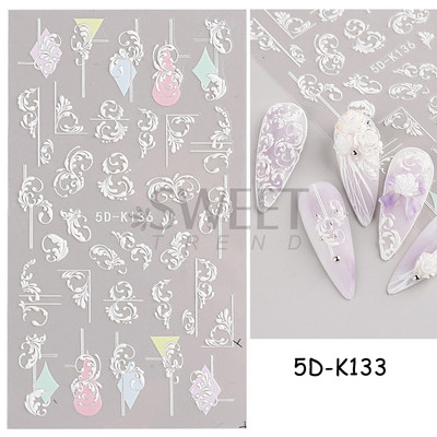 5D virág dombornyomott köröm matrica Vintage óra madár rózsa virágos dekoráció újév tavaszi akril gravírozott manikűr tippek BESW-5D
