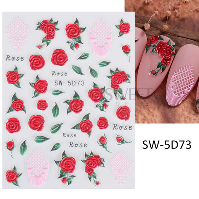 5D virág dombornyomott köröm matrica Vintage óra madár rózsa virágos dekoráció újév tavaszi akril gravírozott manikűr tippek BESW-5D