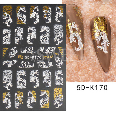 5D virág dombornyomott köröm matrica Vintage óra madár rózsa virágos dekoráció újév tavaszi akril gravírozott manikűr tippek BESW-5D