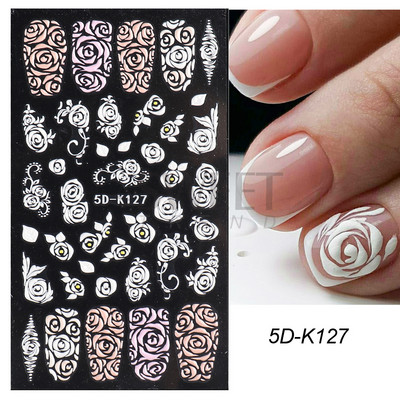 5D virág dombornyomott köröm matrica Vintage óra madár rózsa virágos dekoráció újév tavaszi akril gravírozott manikűr tippek BESW-5D