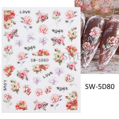 5D virág dombornyomott köröm matrica Vintage óra madár rózsa virágos dekoráció újév tavaszi akril gravírozott manikűr tippek BESW-5D