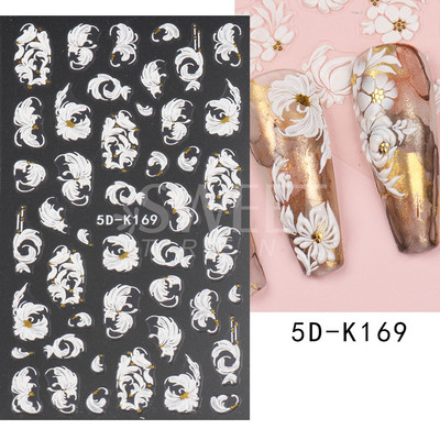 5D virág dombornyomott köröm matrica Vintage óra madár rózsa virágos dekoráció újév tavaszi akril gravírozott manikűr tippek BESW-5D