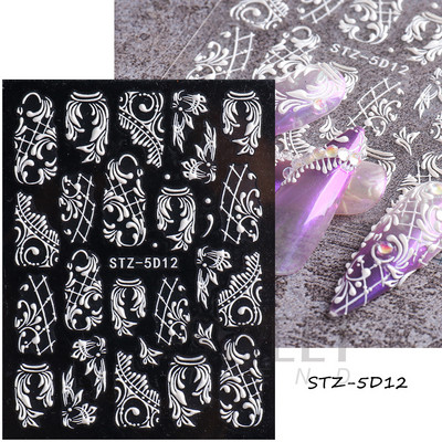 5D virág dombornyomott köröm matrica Vintage óra madár rózsa virágos dekoráció újév tavaszi akril gravírozott manikűr tippek BESW-5D