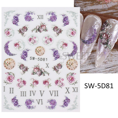 5D virág dombornyomott köröm matrica Vintage óra madár rózsa virágos dekoráció újév tavaszi akril gravírozott manikűr tippek BESW-5D