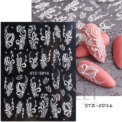 5D virág dombornyomott köröm matrica Vintage óra madár rózsa virágos dekoráció újév tavaszi akril gravírozott manikűr tippek BESW-5D