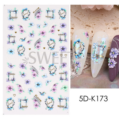 5D virág dombornyomott köröm matrica Vintage óra madár rózsa virágos dekoráció újév tavaszi akril gravírozott manikűr tippek BESW-5D